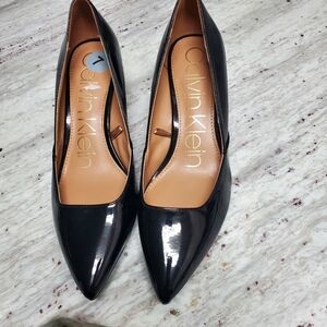 Calvin Klein Black Patent Leather Heels Kitten
